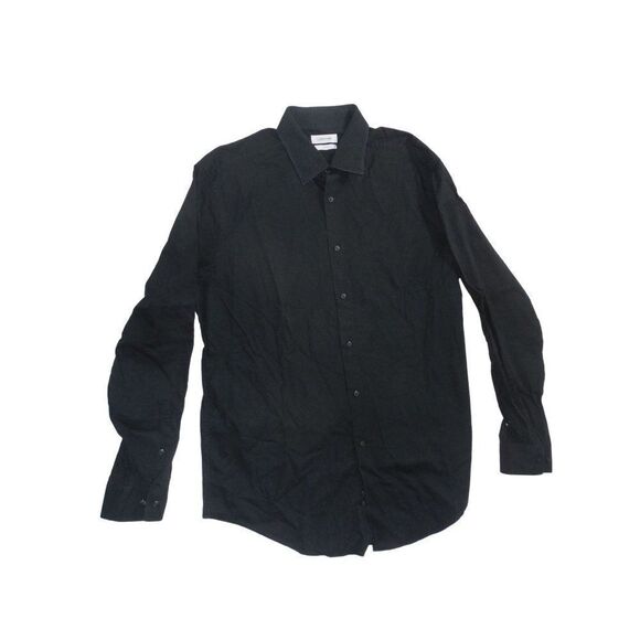 Calvin Klein Shirt Button Up Men Sz XL 17 34/35 Black Slim Fit Long Sleeve Pinst - Picture 1 of 6